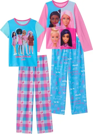 Barbie Girls Pajama Pants and Sleep Shirt Sets for Kids 4 Piece Sleepwear Set for Girls