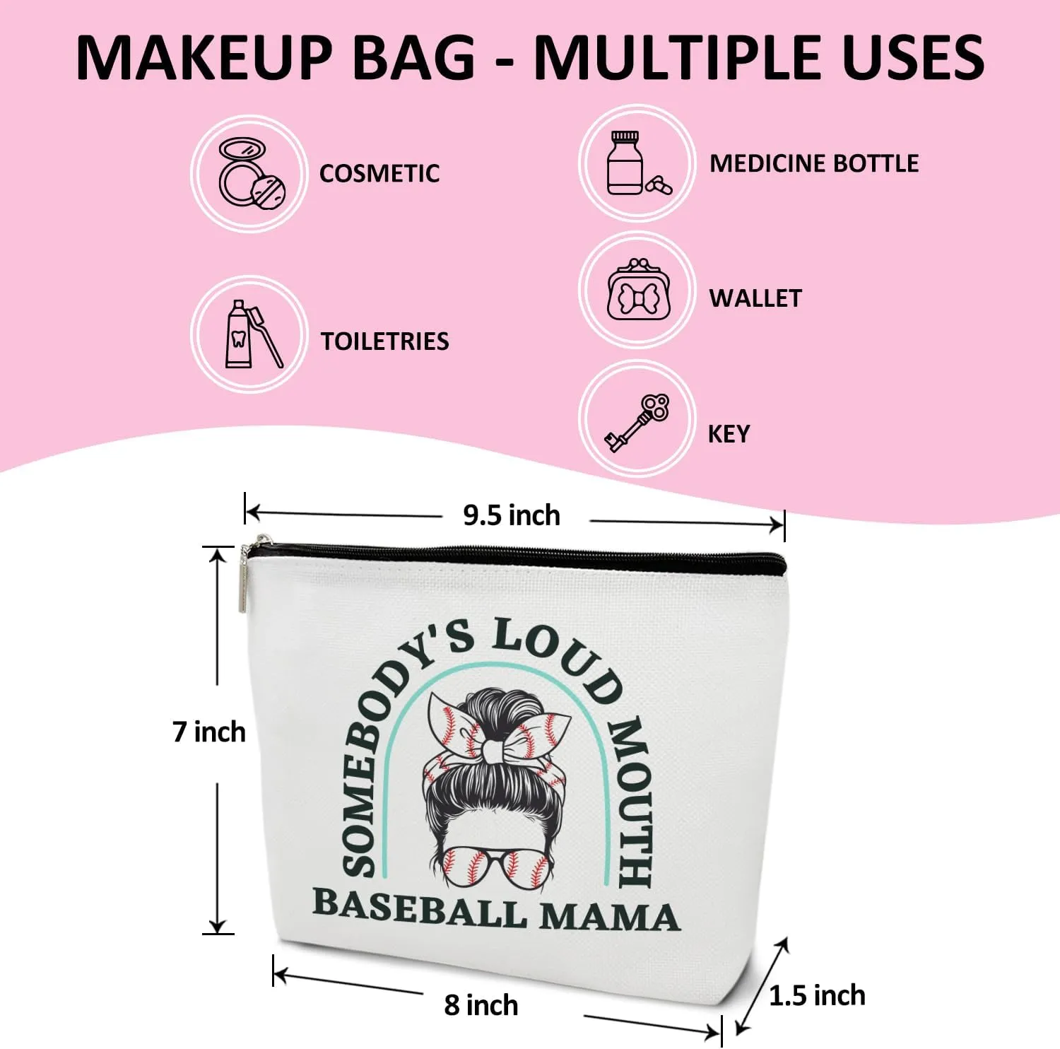 Baseball Mom Gift for Women Makeup Bag, Mother's Day Gift for Her, Softball Mom, Sports Mama, Baseball Game Day Gift for Athlete Mom, Baseball Mom - Makeup Bag Travel Toiletry Pouch -06