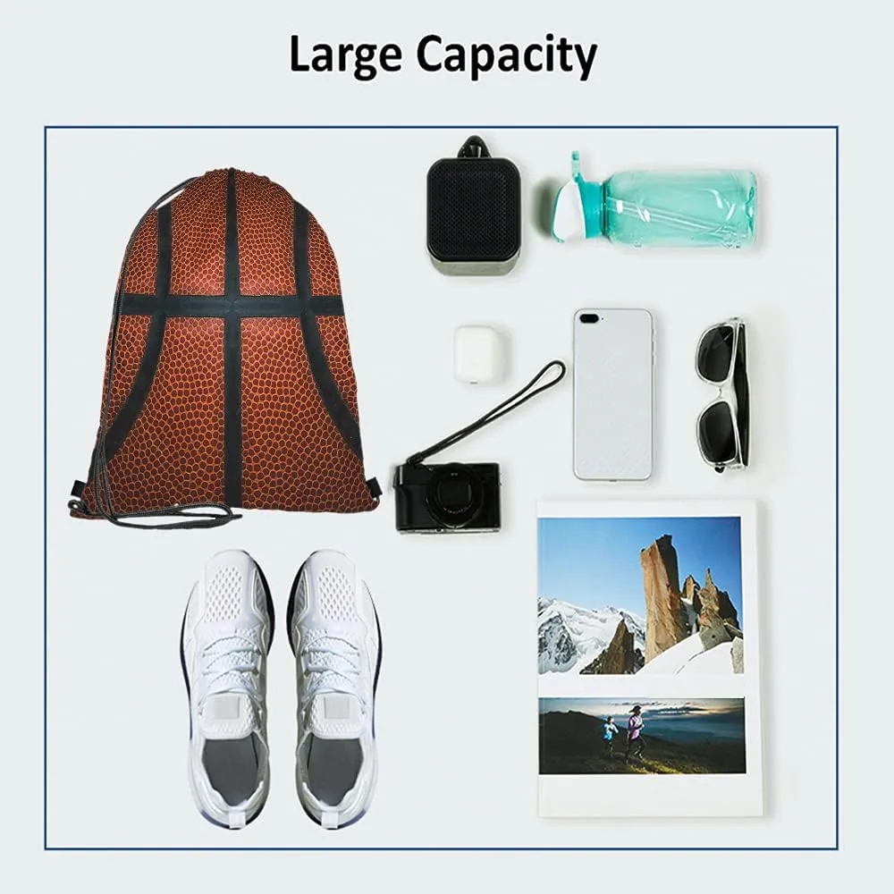 Basketball Drawstring Bags Backpack Bag Game Leather Texture Spot Sport Red Black Color Team Popular Art Cool Ball Sport Gym Sack for Men Women