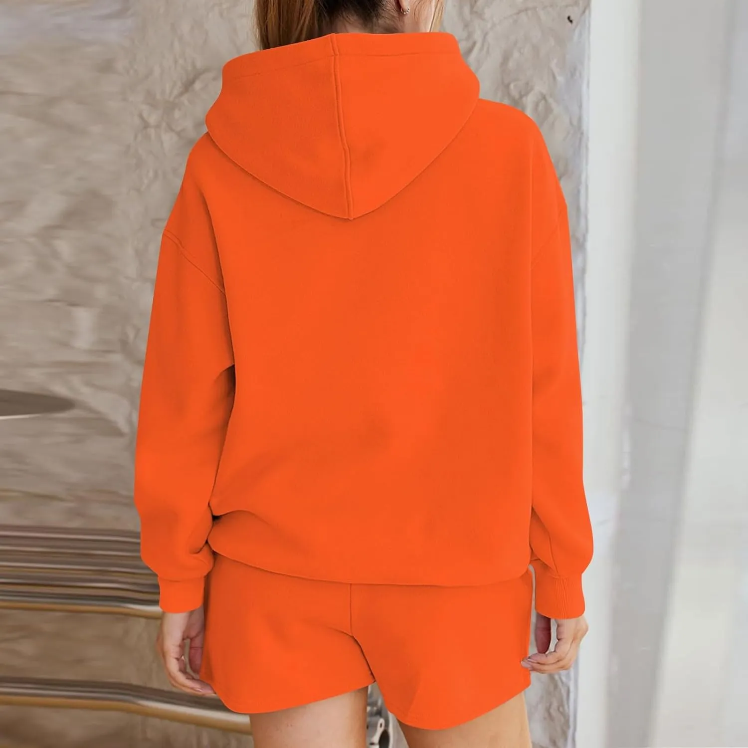 Basysin Lounge Sets for Women Womens 2 Piece Outfits Solid Oversized Hoodies Sweatsuit Sets Casual Sweatshirt and Shorts Set