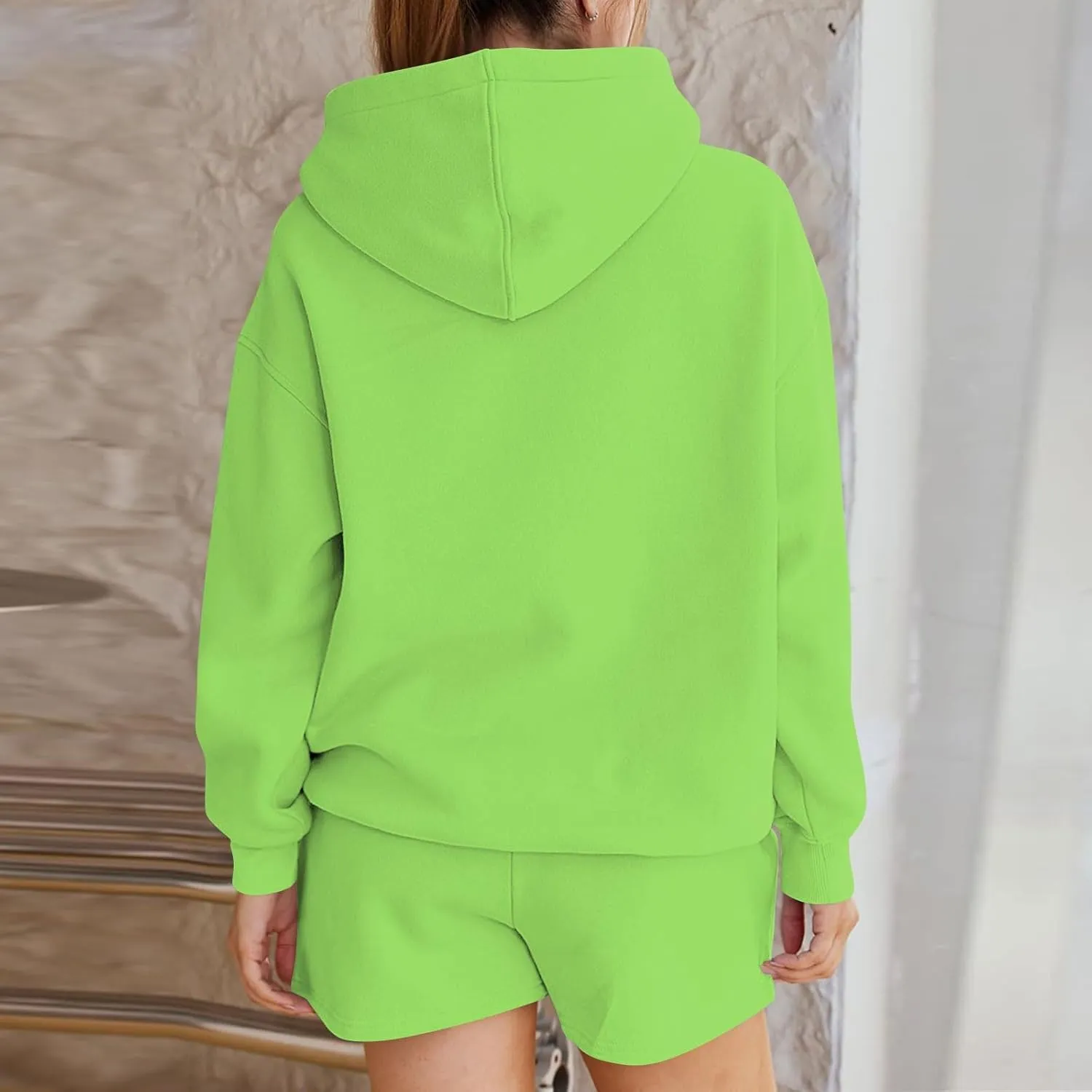 Basysin Lounge Sets for Women Womens 2 Piece Outfits Solid Oversized Hoodies Sweatsuit Sets Casual Sweatshirt and Shorts Set