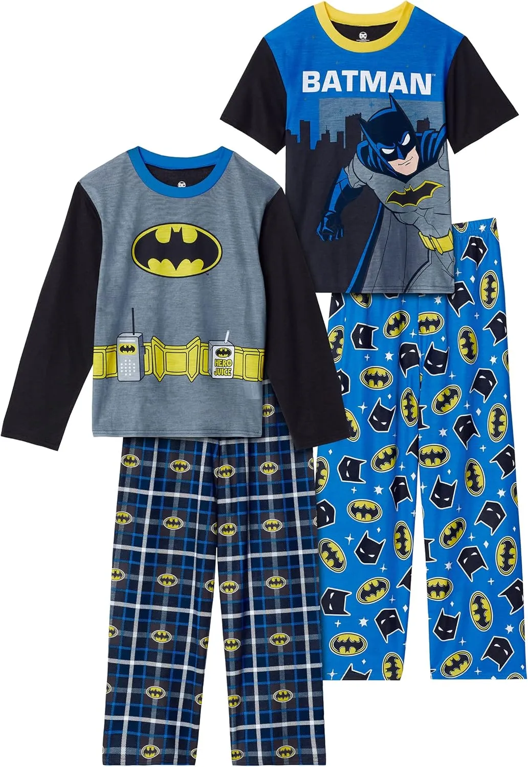 BATMAN Boys Pajamas for Kids | 4 Piece Sleepwear Sets for Boys Pajama Bottoms and Sleep Shirts for Big Boy and Toddlers