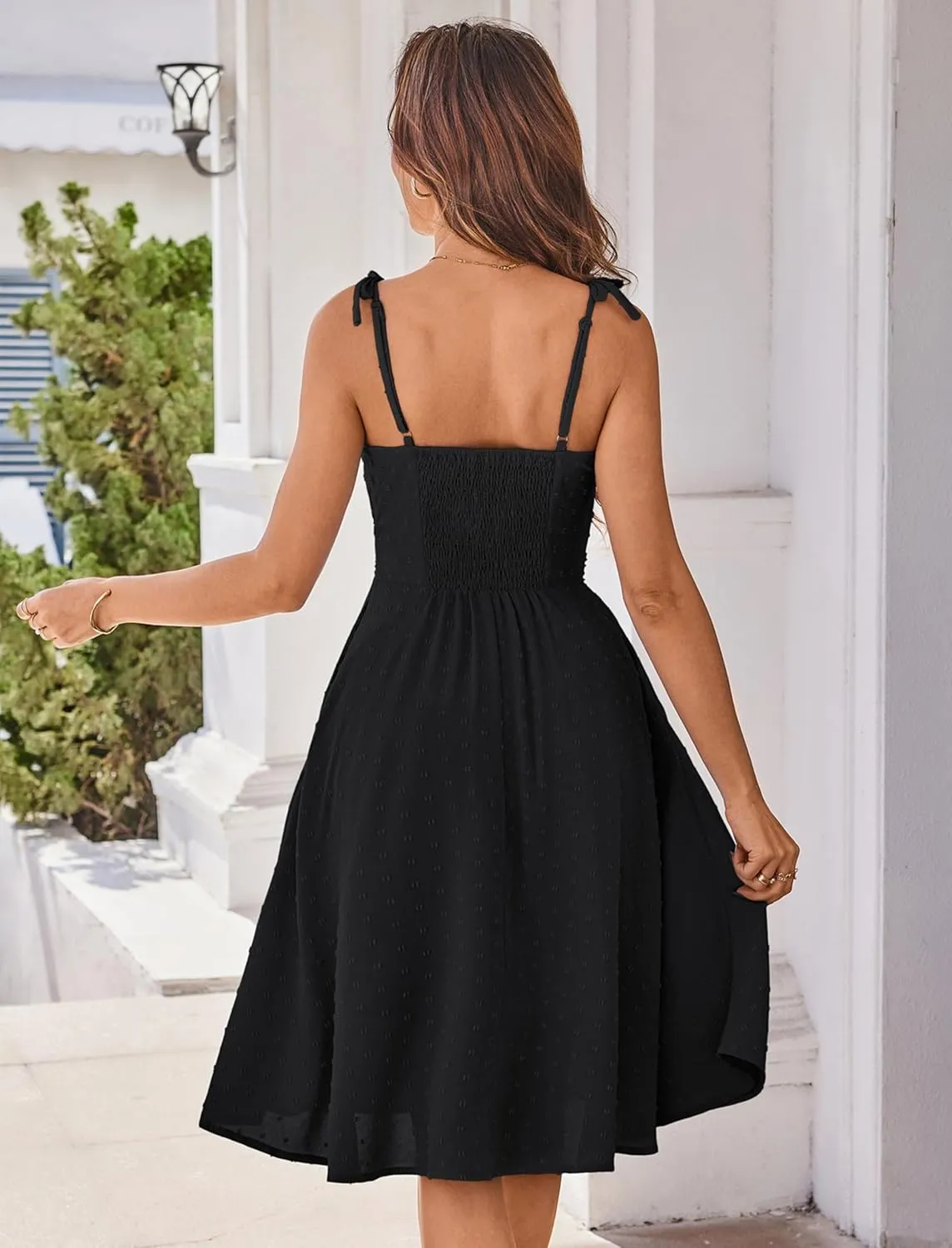 Belle Poque Women 2025 Summer Sundress Spaghetti Strap Swiss Dots A-line Midi Dresses with Pockets