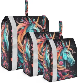 Black Unicorn Floral Blue Compression Packing Cubes Luggage Organizer Bags for Travel Suitcase Organizer for Carry on Suitcases