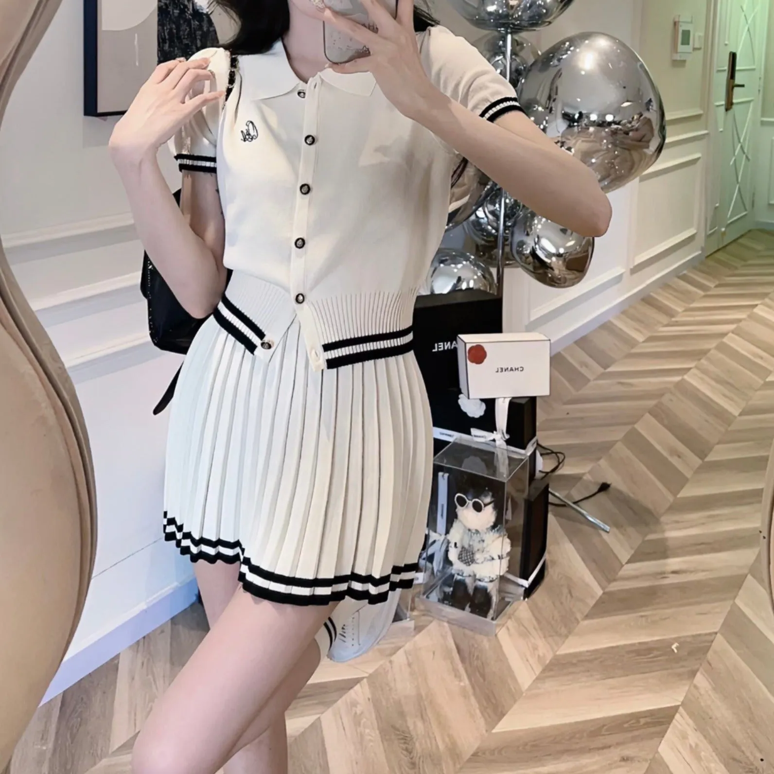 Blake Ribbed Coord Set with Pleated Skirt