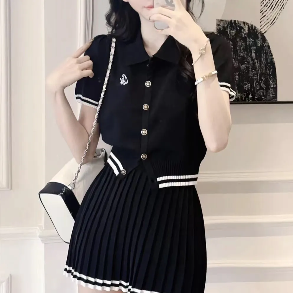 Blake Ribbed Coord Set with Pleated Skirt