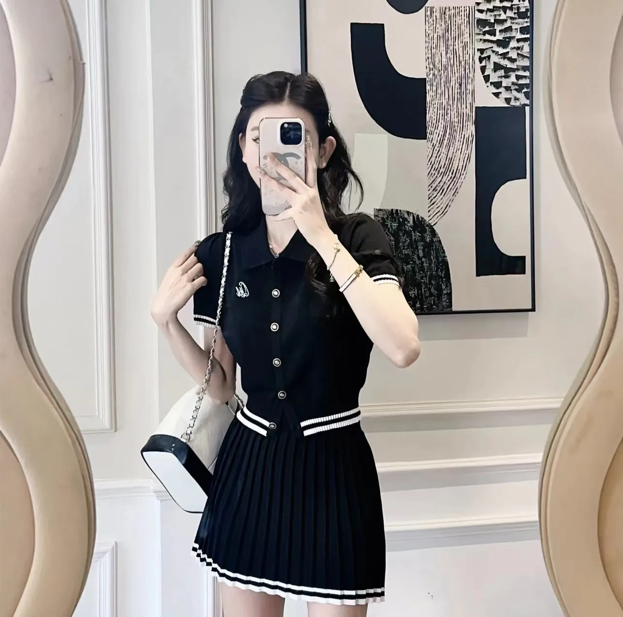 Blake Ribbed Coord Set with Pleated Skirt