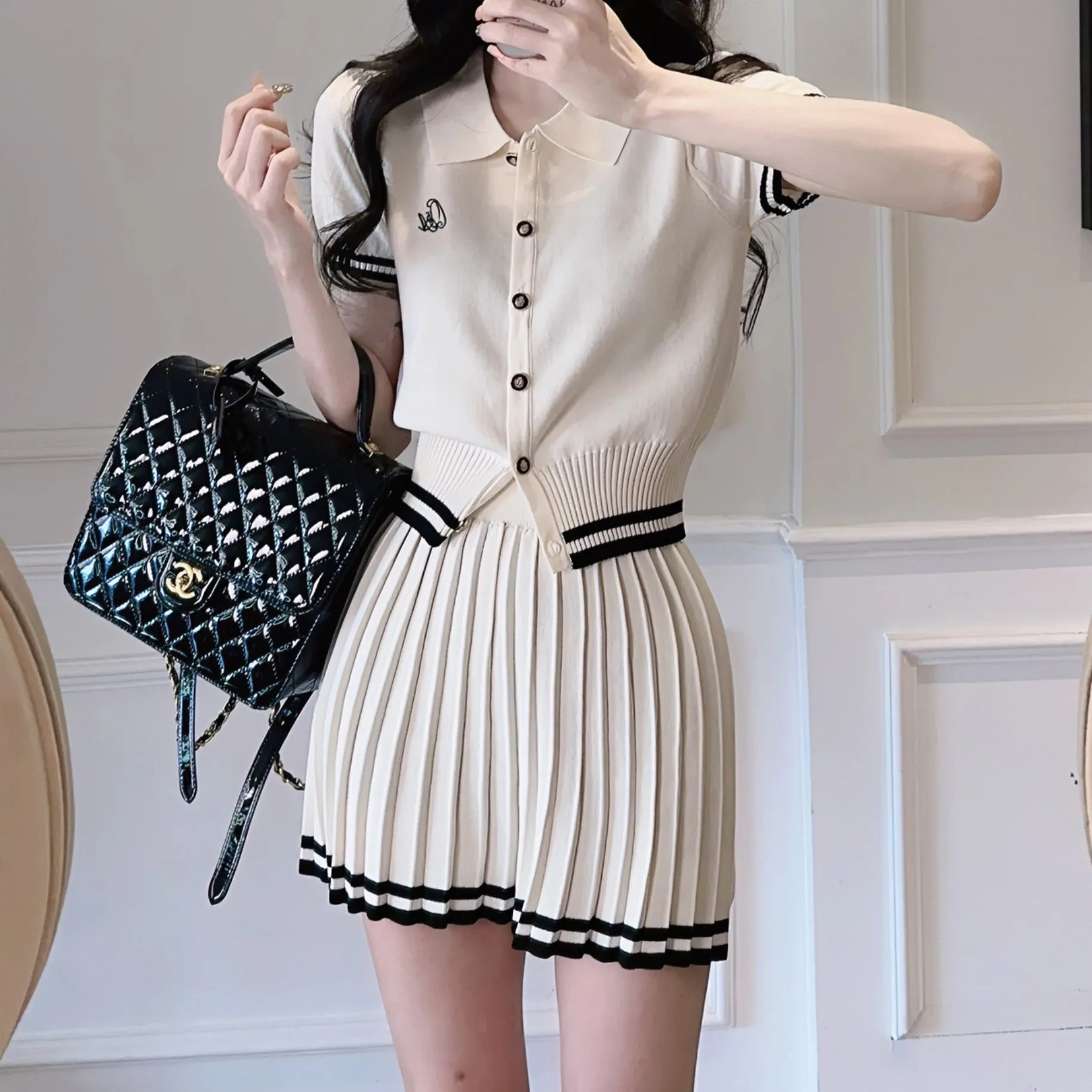 Blake Ribbed Coord Set with Pleated Skirt