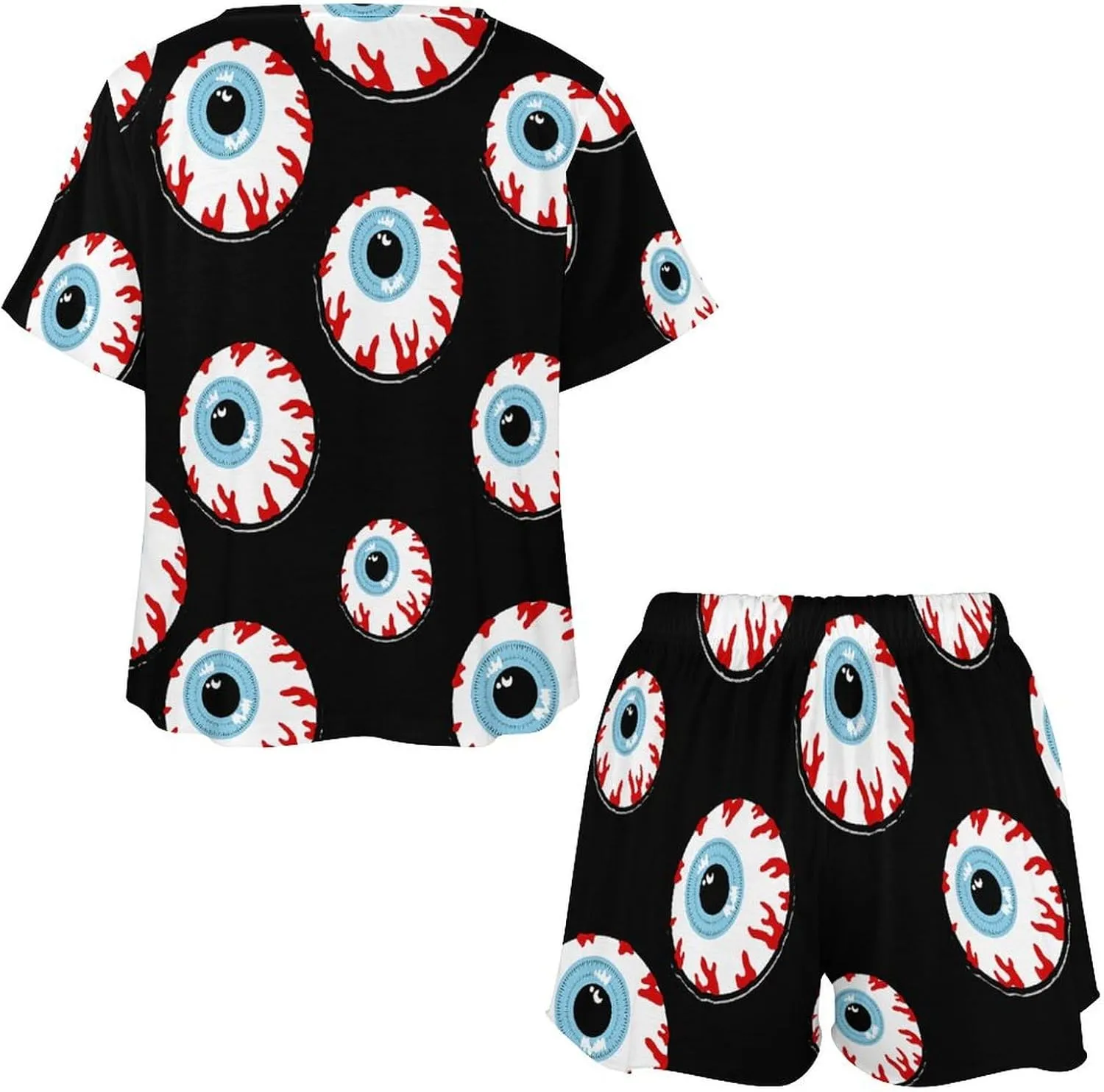 Bloodshot Eyeball Pajamas Set for Women Casual Pullover Short Sleeves And Shorts Two Piece Loungewear Set