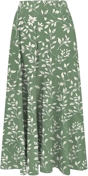 Boho Floral Maxi Skirts for Women Summer Beach Vacation A-Line Pleated Long Skirts Elastic High Waisted Flowy Skirt
