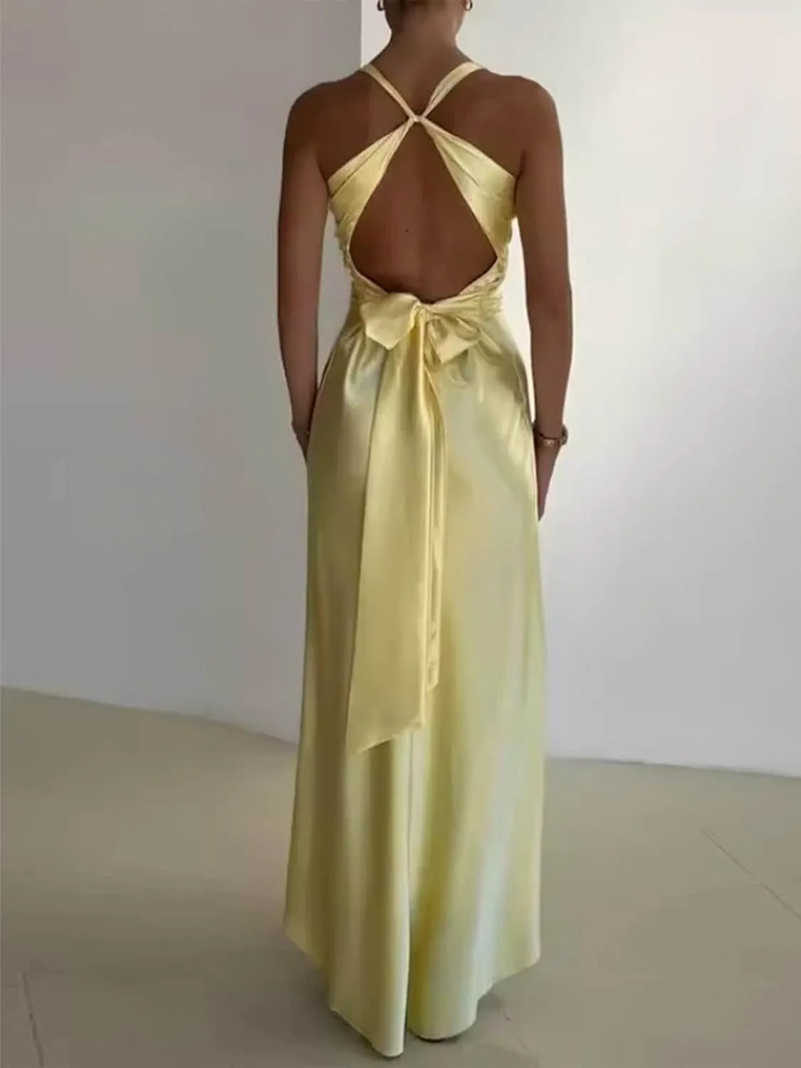 BOLENSYE Halter Silk Prom Dresses 2025 Mermaid Long Satin Bridesmaid Dress for Women