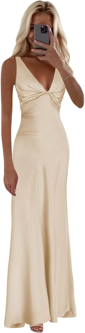 BOLENSYE Halter Silk Prom Dresses 2025 Mermaid Long Satin Bridesmaid Dress for Women