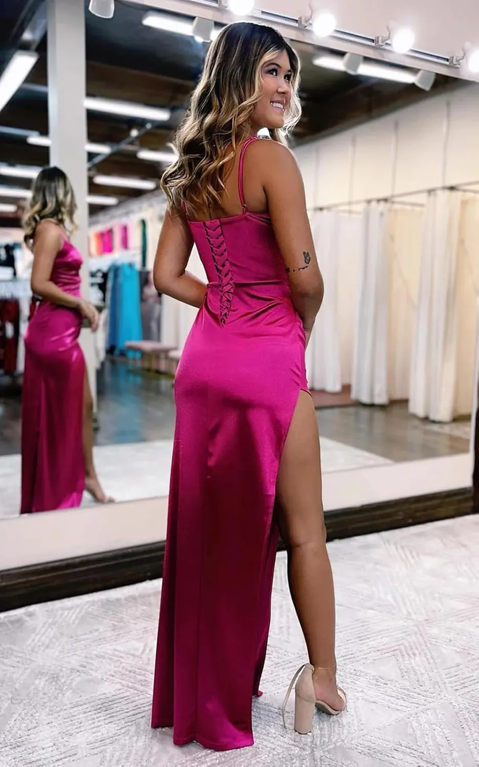 BOLENSYE Halter Silk Prom Dresses 2025 Mermaid Long Satin Bridesmaid Dress for Women
