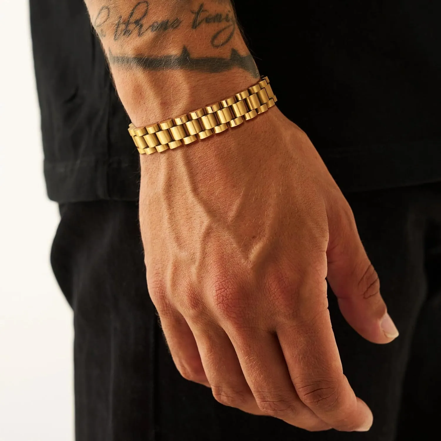 Bracelet for Men, Dainty Sterling Silver/14K Gold Plated Bracelet Non Tanish Christian Men's Bracelet Hand Chain Bracelet Chain Link Bracelet Simple Watch Band Design Dad Gifts 7.5 inch
