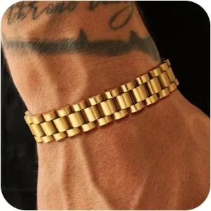 Bracelet for Men, Dainty Sterling Silver/14K Gold Plated Bracelet Non Tanish Christian Men's Bracelet Hand Chain Bracelet Chain Link Bracelet Simple Watch Band Design Dad Gifts 7.5 inch