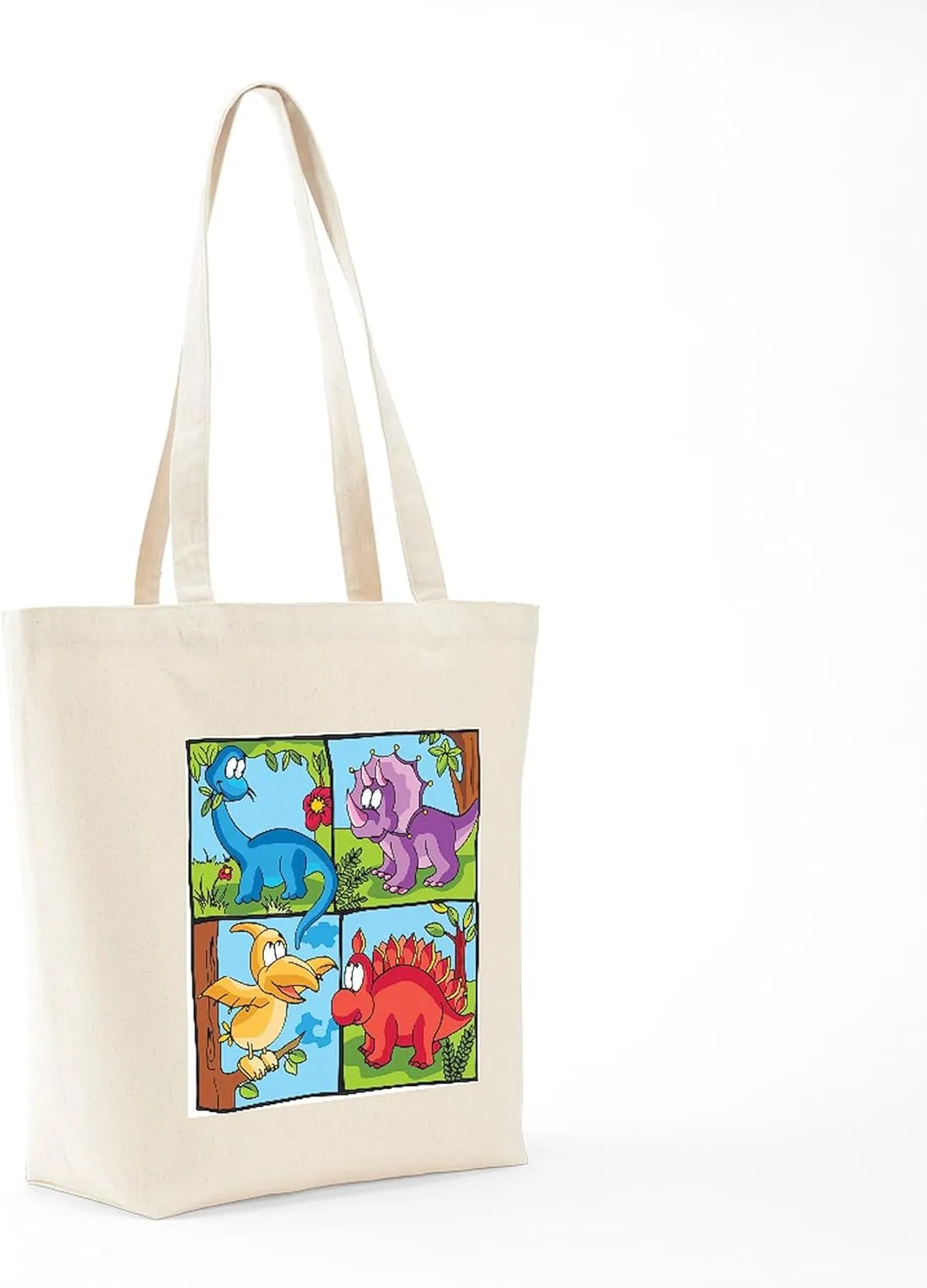 CafePress Dino Friends Tote Bag Natural Canvas Tote Bag, Reusable Shopping Bag