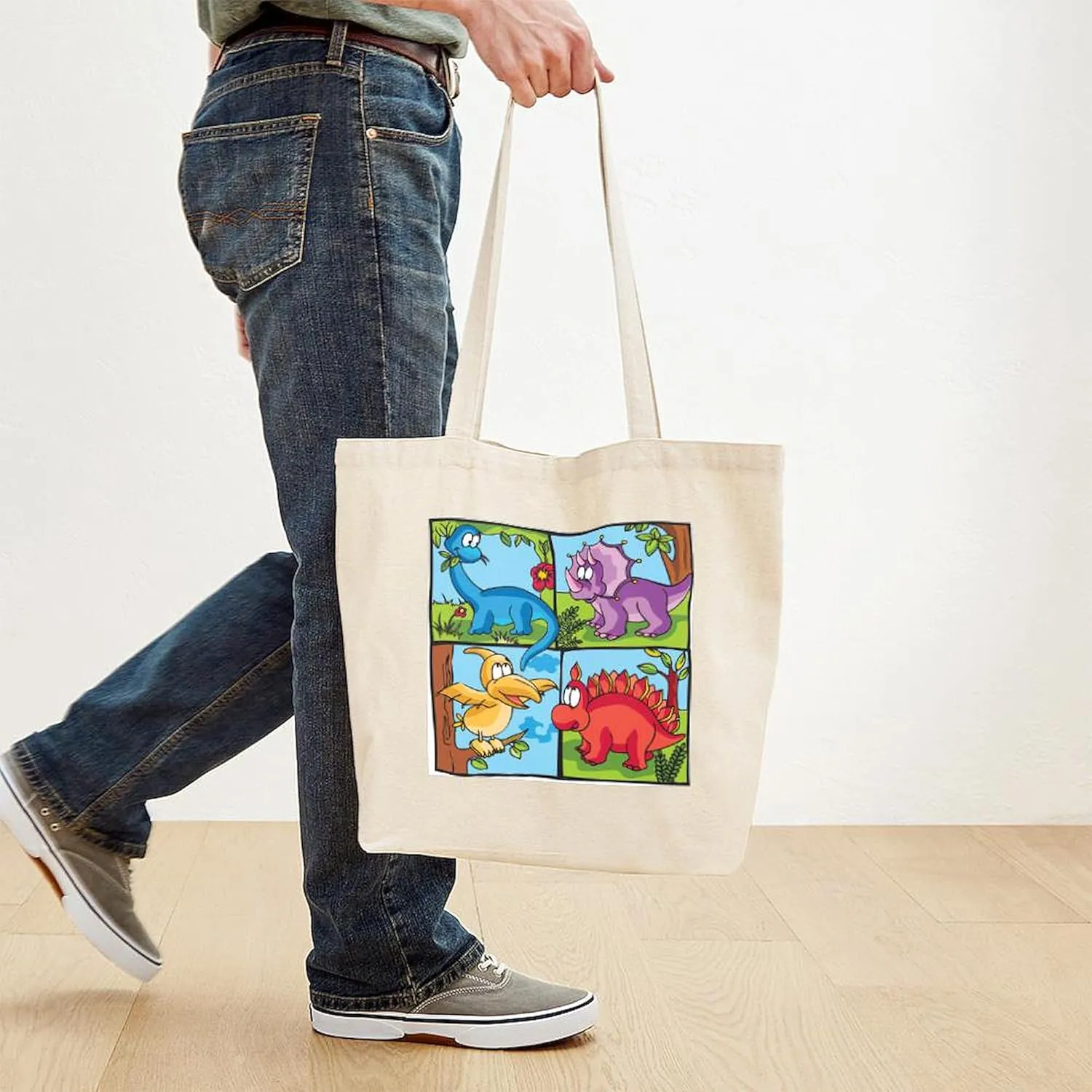 CafePress Dino Friends Tote Bag Natural Canvas Tote Bag, Reusable Shopping Bag