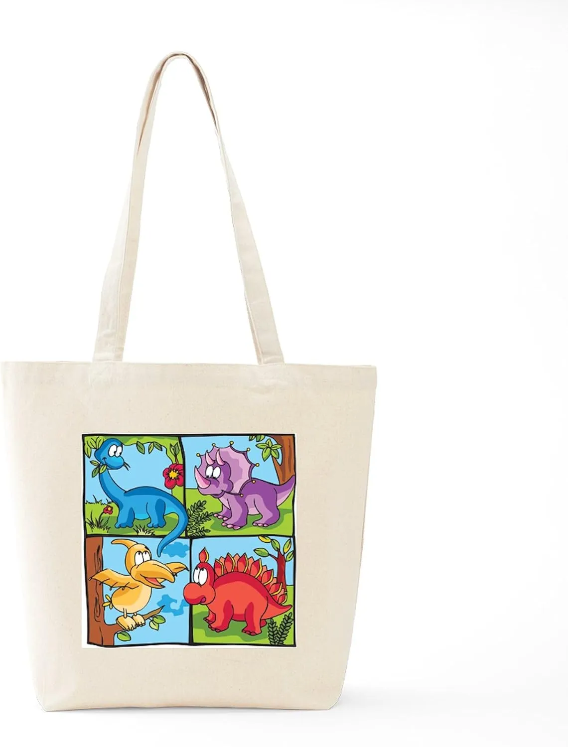 CafePress Dino Friends Tote Bag Natural Canvas Tote Bag, Reusable Shopping Bag