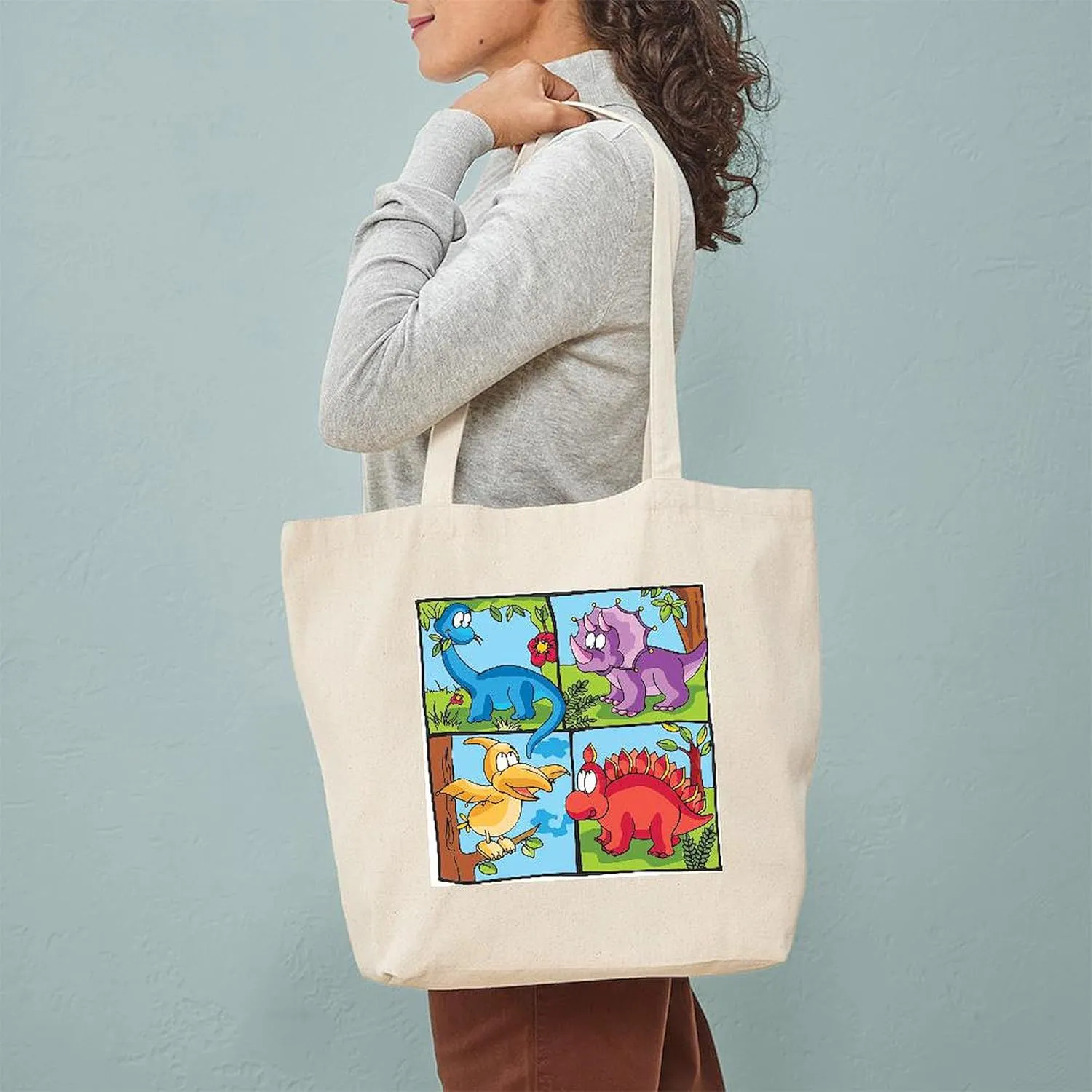 CafePress Dino Friends Tote Bag Natural Canvas Tote Bag, Reusable Shopping Bag