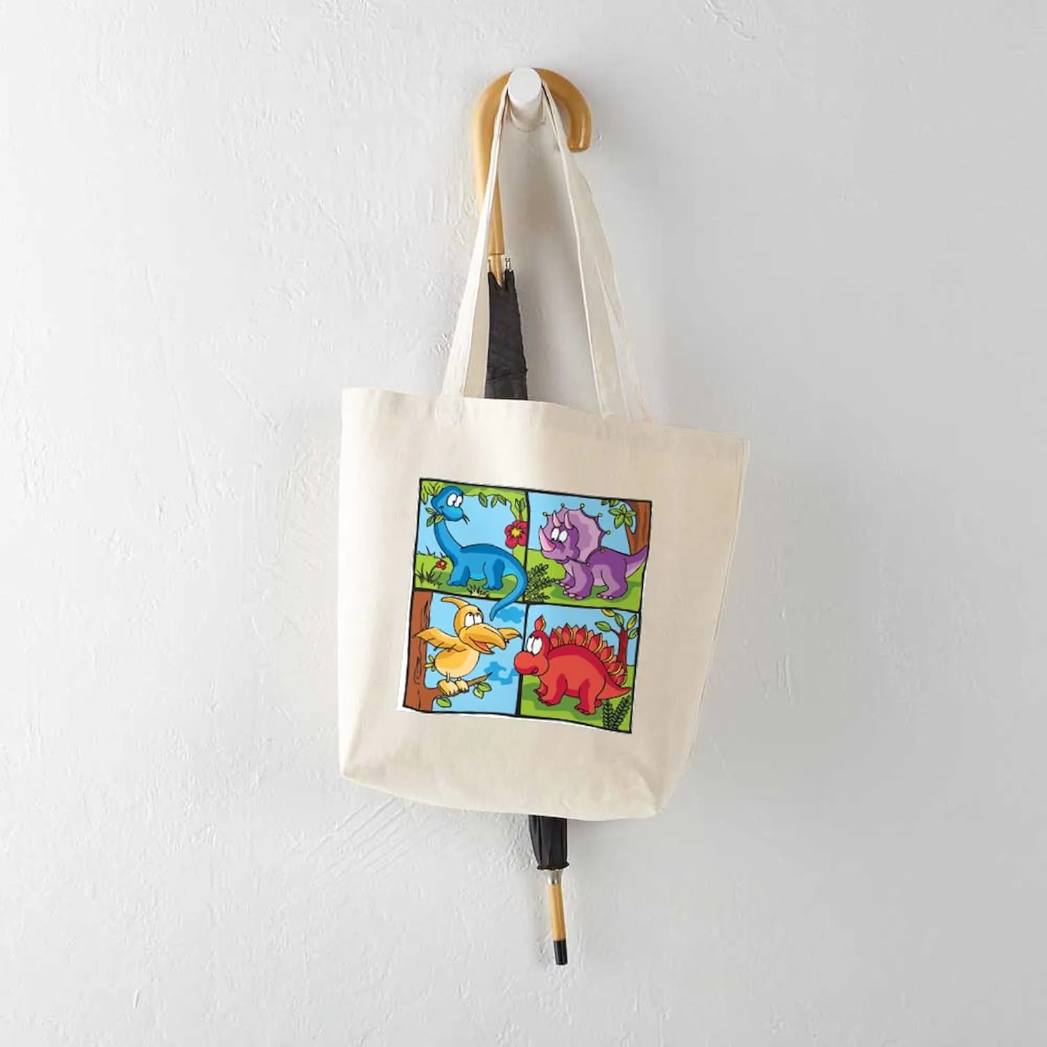 CafePress Dino Friends Tote Bag Natural Canvas Tote Bag, Reusable Shopping Bag