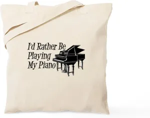 CafePress I'd Rather Be Playing My Piano Tote Bag Natural Canvas Tote Bag, Reusable Shopping Bag