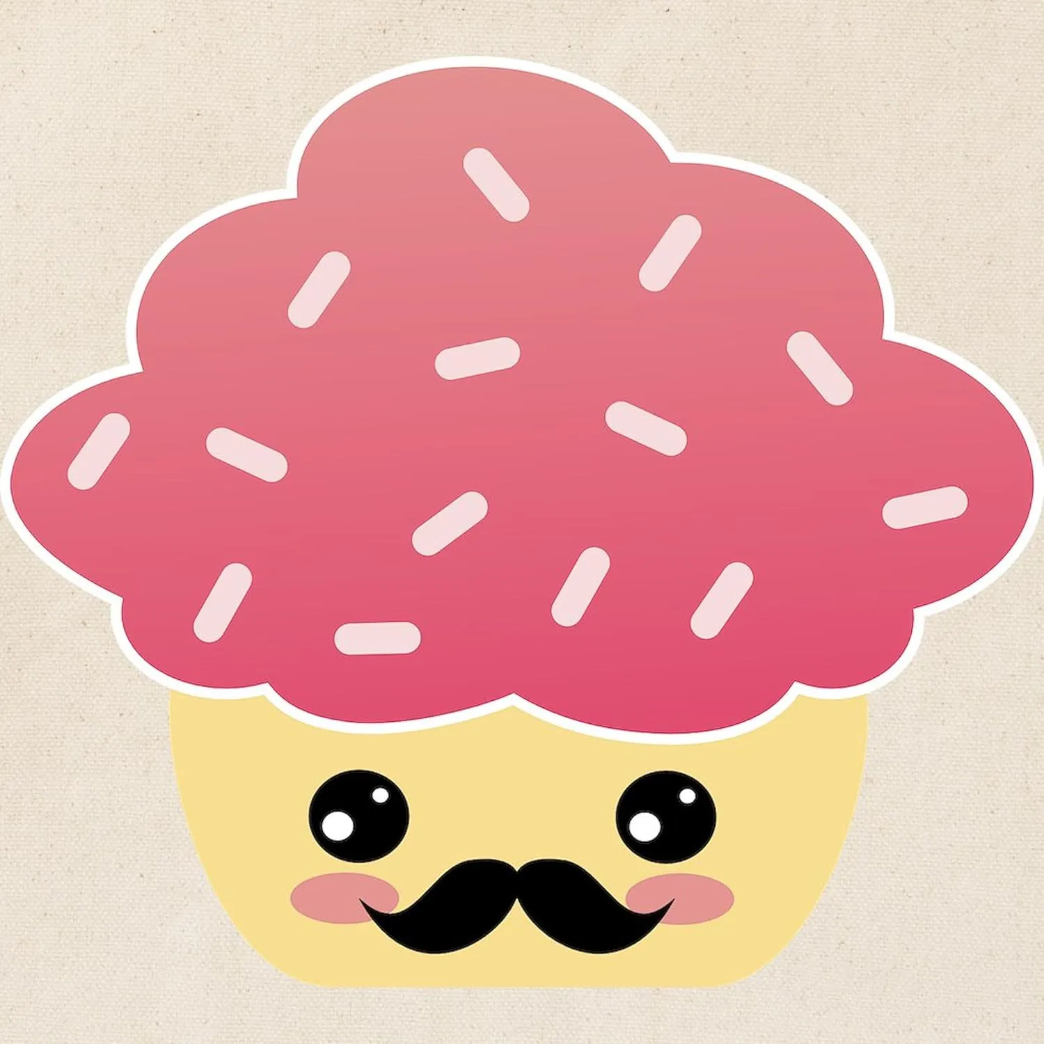 CafePress Kawaii Cupcake With Mustache Tote Bag Natural Canvas Tote Bag, Reusable Shopping Bag