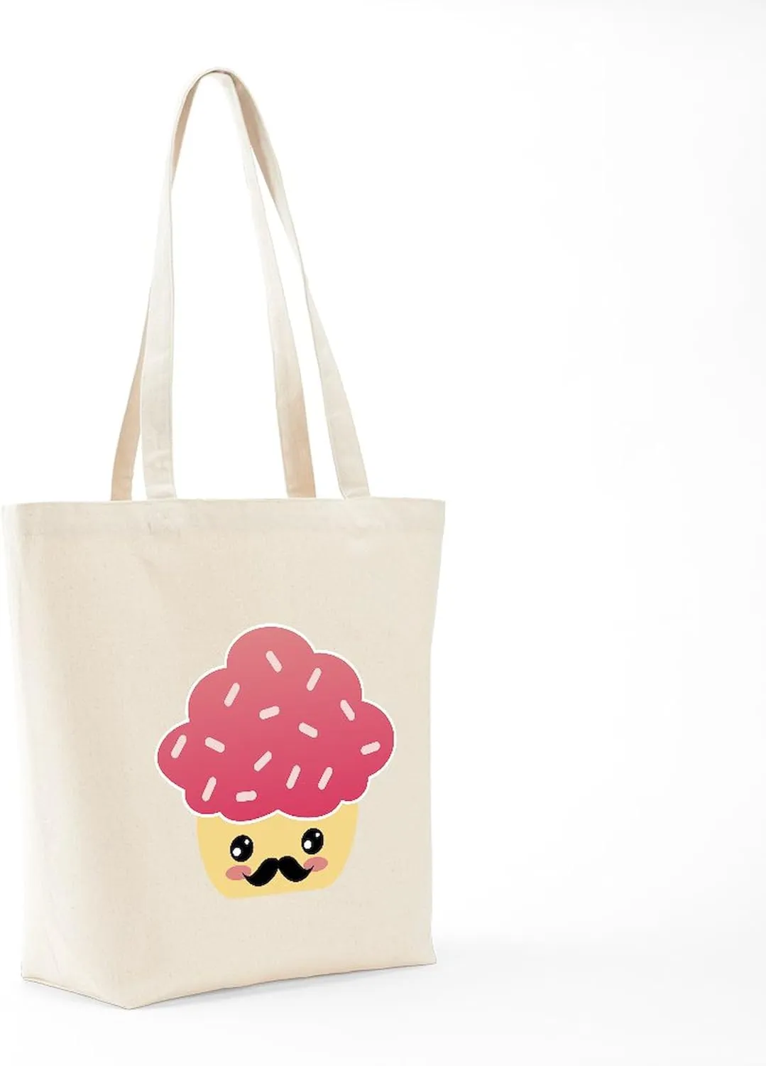 CafePress Kawaii Cupcake With Mustache Tote Bag Natural Canvas Tote Bag, Reusable Shopping Bag