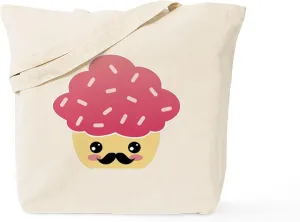 CafePress Kawaii Cupcake With Mustache Tote Bag Natural Canvas Tote Bag, Reusable Shopping Bag