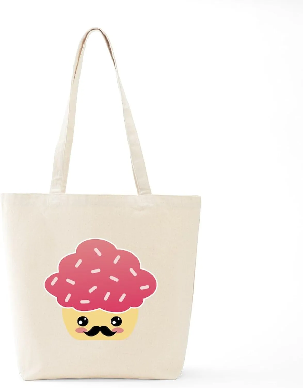 CafePress Kawaii Cupcake With Mustache Tote Bag Natural Canvas Tote Bag, Reusable Shopping Bag