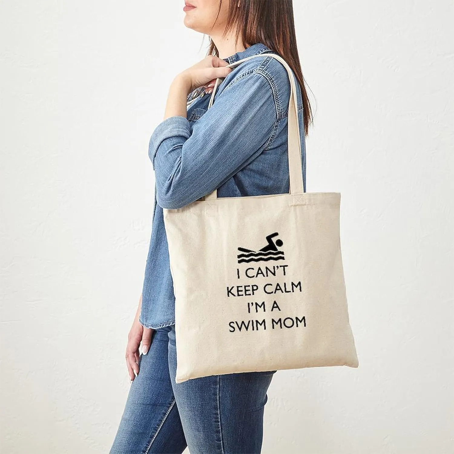 CafePress Keep Calm Swim Mom Tote Bag Natural Canvas Tote Bag, Reusable Shopping Bag