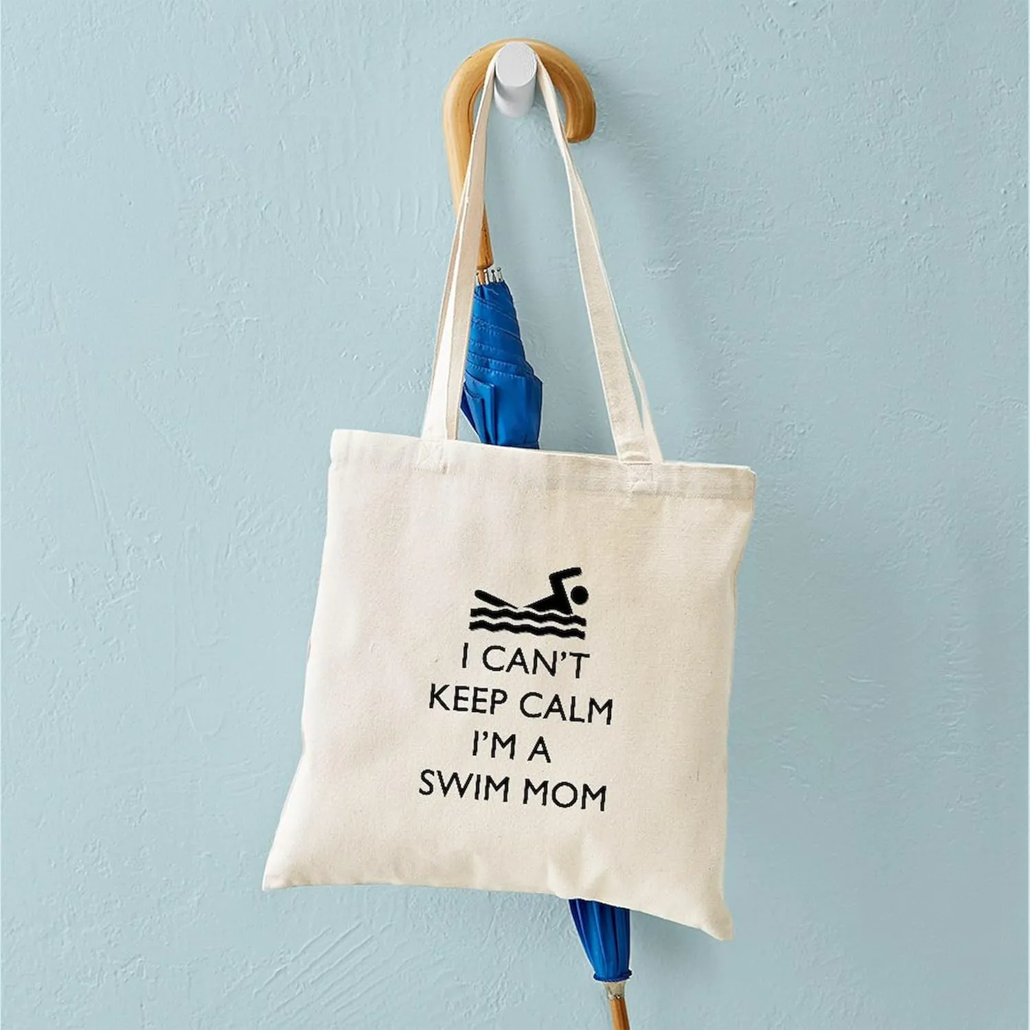 CafePress Keep Calm Swim Mom Tote Bag Natural Canvas Tote Bag, Reusable Shopping Bag