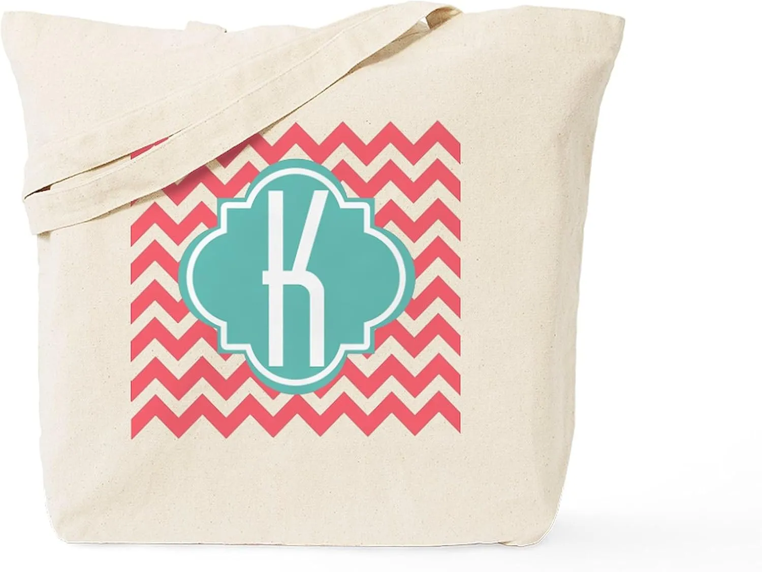 CafePress Letter K Chevron Stripes Monogram Tote Bag Natural Canvas Tote Bag, Reusable Shopping Bag