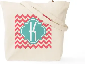 CafePress Letter K Chevron Stripes Monogram Tote Bag Natural Canvas Tote Bag, Reusable Shopping Bag