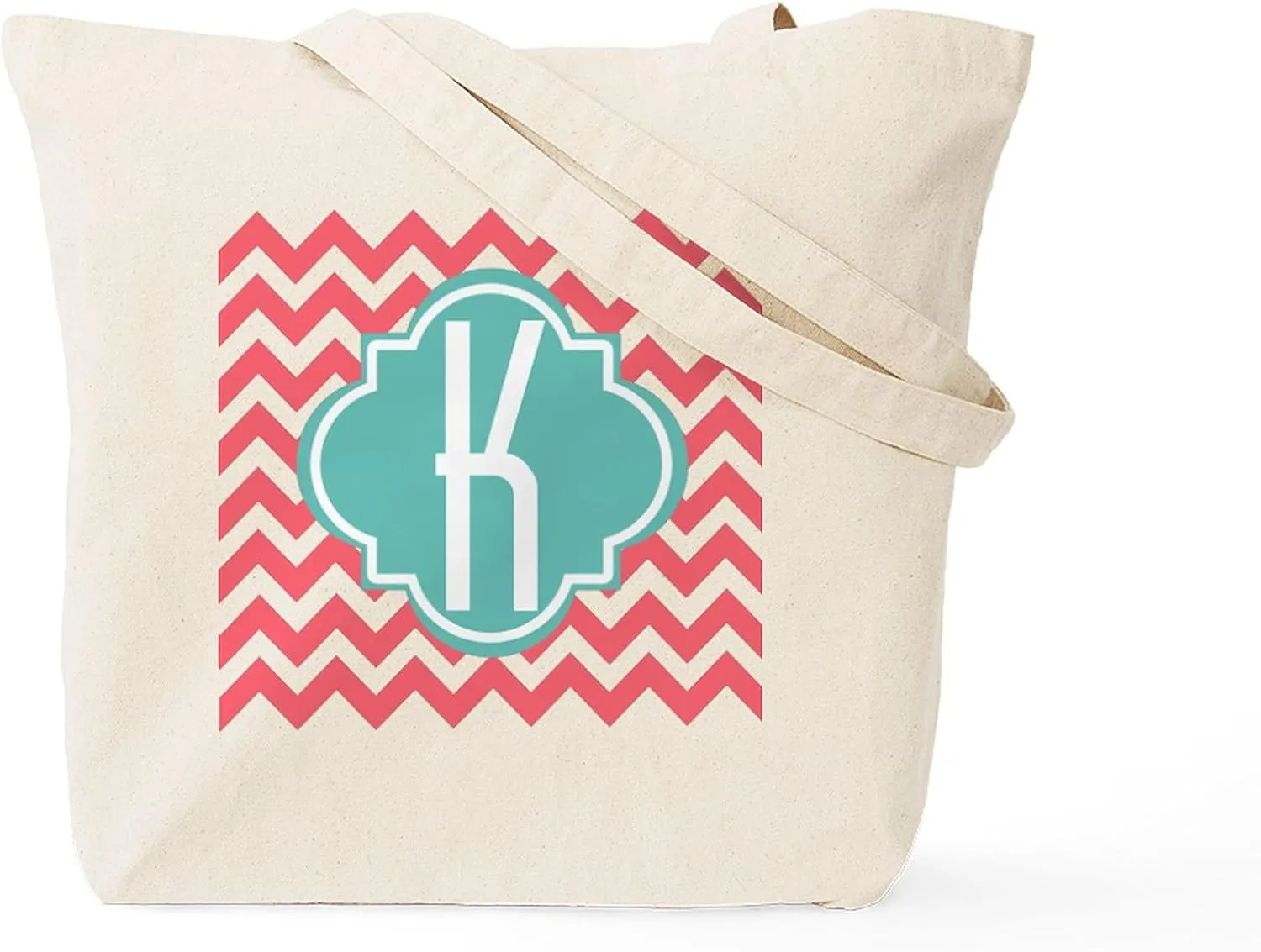 CafePress Letter K Chevron Stripes Monogram Tote Bag Natural Canvas Tote Bag, Reusable Shopping Bag