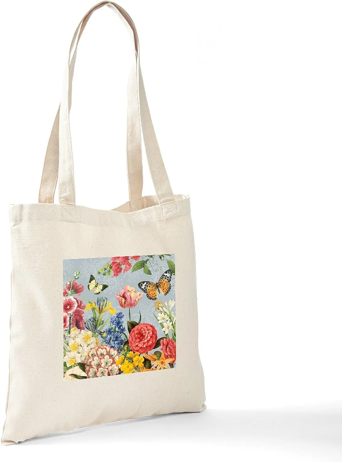 CafePress Modern Vintage Botanical Flowers Tote Bag Natural Canvas Tote Bag, Reusable Shopping Bag