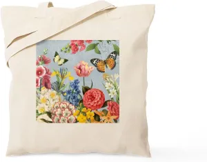 CafePress Modern Vintage Botanical Flowers Tote Bag Natural Canvas Tote Bag, Reusable Shopping Bag