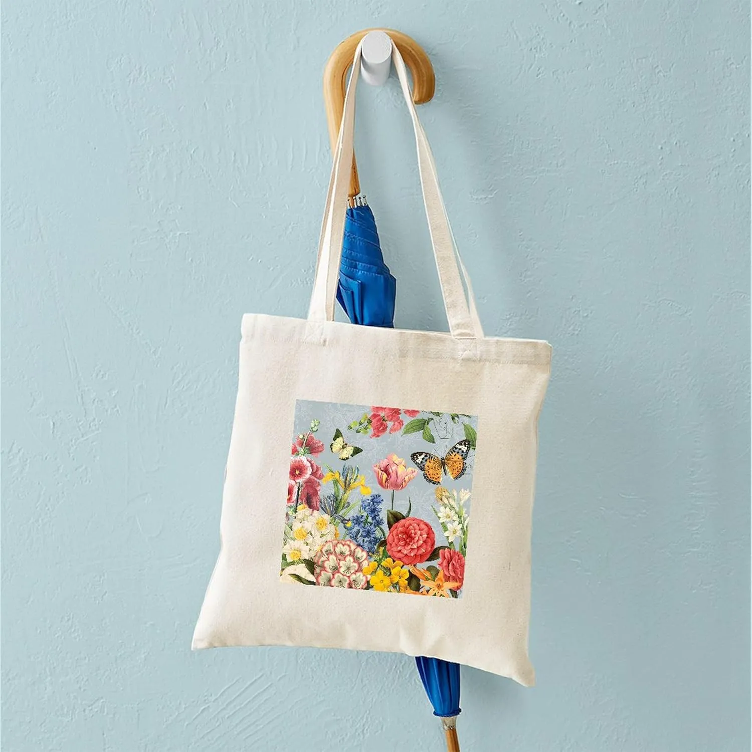 CafePress Modern Vintage Botanical Flowers Tote Bag Natural Canvas Tote Bag, Reusable Shopping Bag