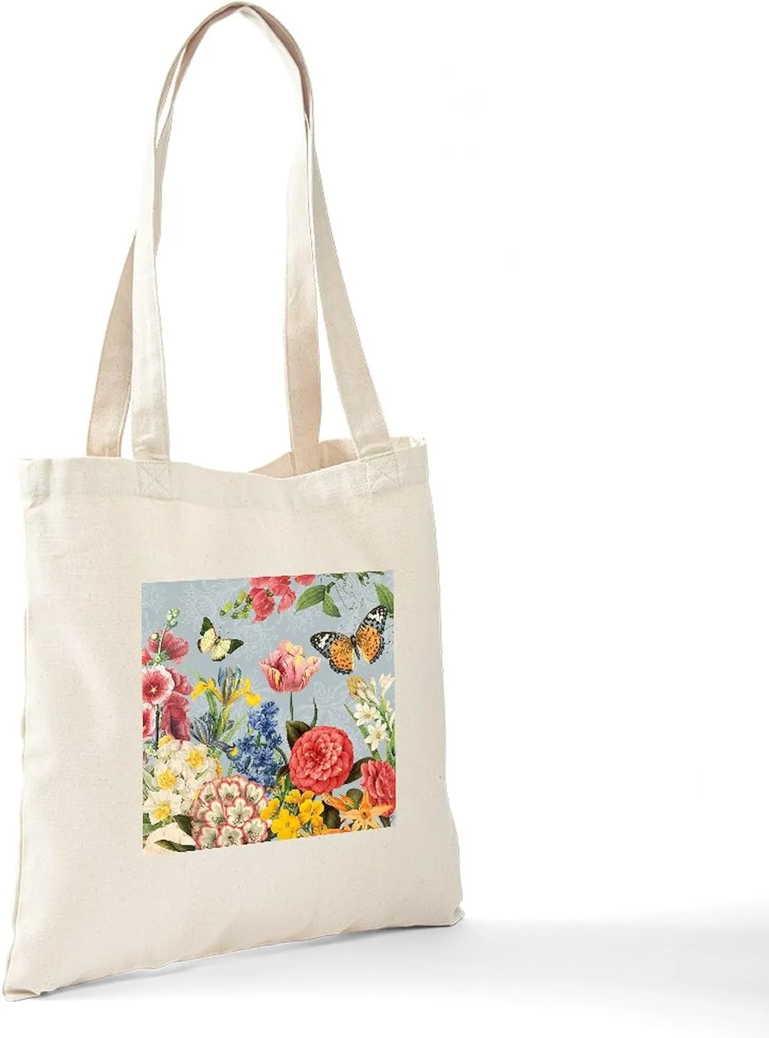 CafePress Modern Vintage Botanical Flowers Tote Bag Natural Canvas Tote Bag, Reusable Shopping Bag