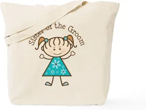 CafePress Sister Of The Groom Stick Figure Tote Bag Natural Canvas Tote Bag, Reusable Shopping Bag