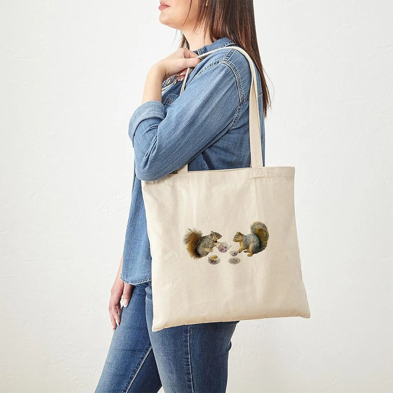 CafePress Squirrels Tea Party Tote Bag Natural Canvas Tote Bag, Reusable Shopping Bag