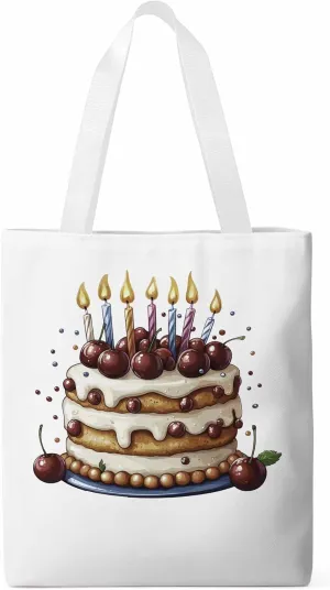 Canvas Tote Bag, Cartoons Cherry Birthday Cake Aesthetic Canvas Tote Handbags for Women Shoulder Bag,