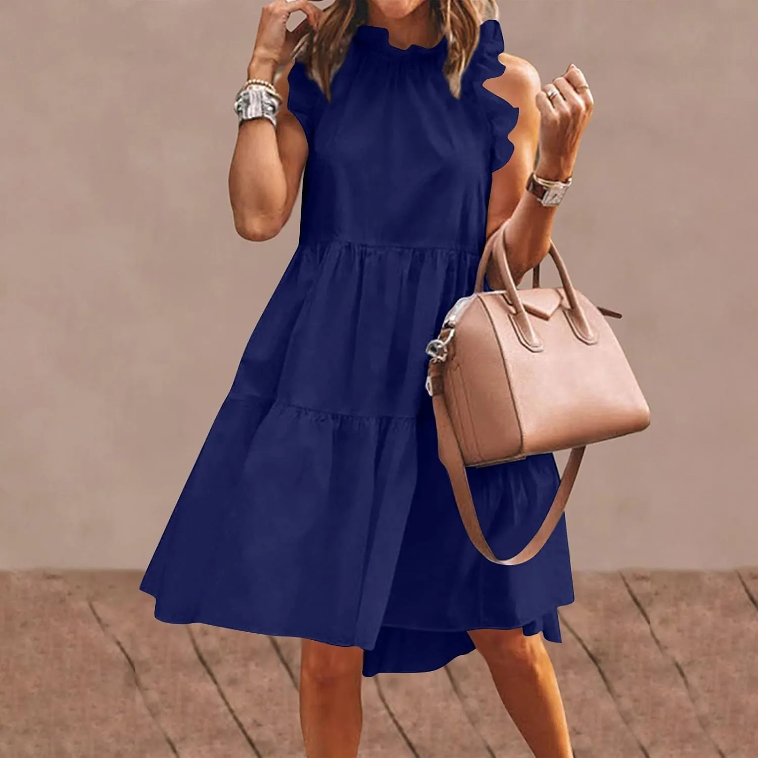 Casual Dresses for Women, 2023 Women's Summer Dress, Beach Ruffle Mini Dress Short Babydoll Dress Flowy Dress