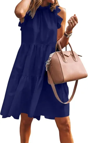 Casual Dresses for Women, 2023 Women's Summer Dress, Beach Ruffle Mini Dress Short Babydoll Dress Flowy Dress