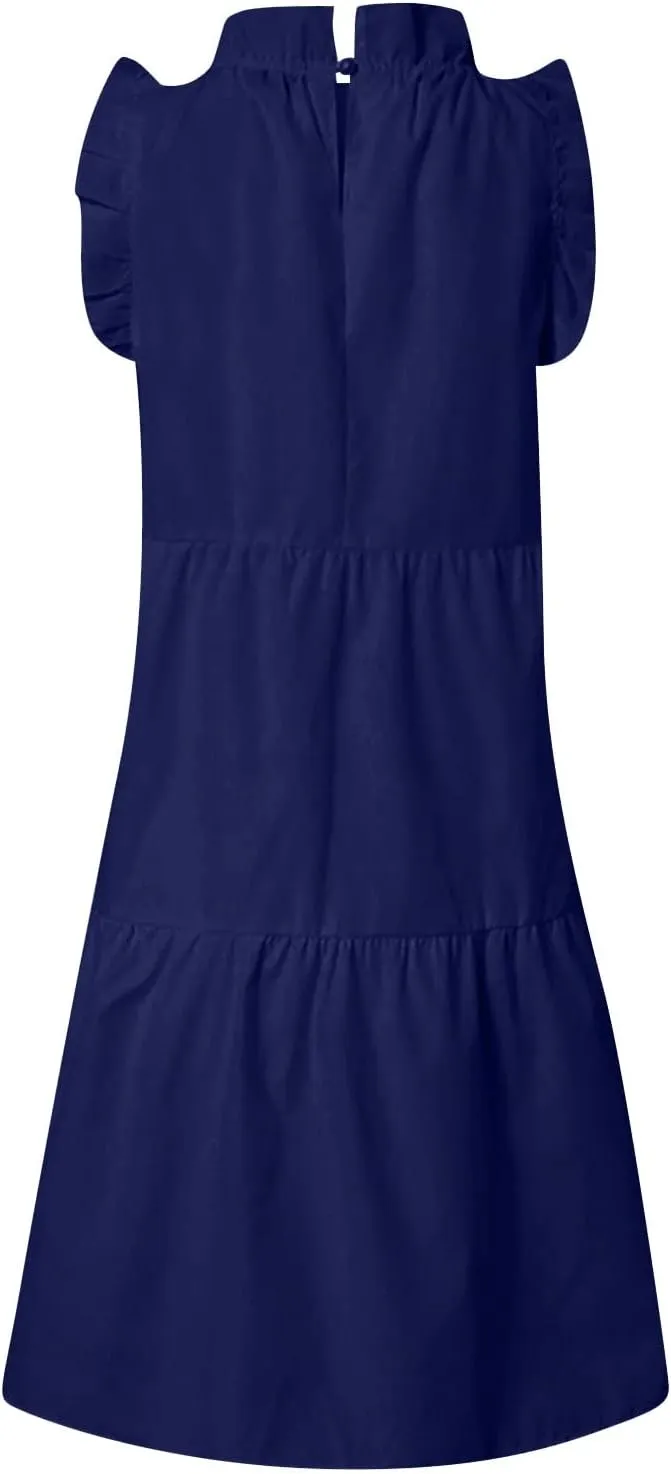 Casual Dresses for Women, 2023 Women's Summer Dress, Beach Ruffle Mini Dress Short Babydoll Dress Flowy Dress