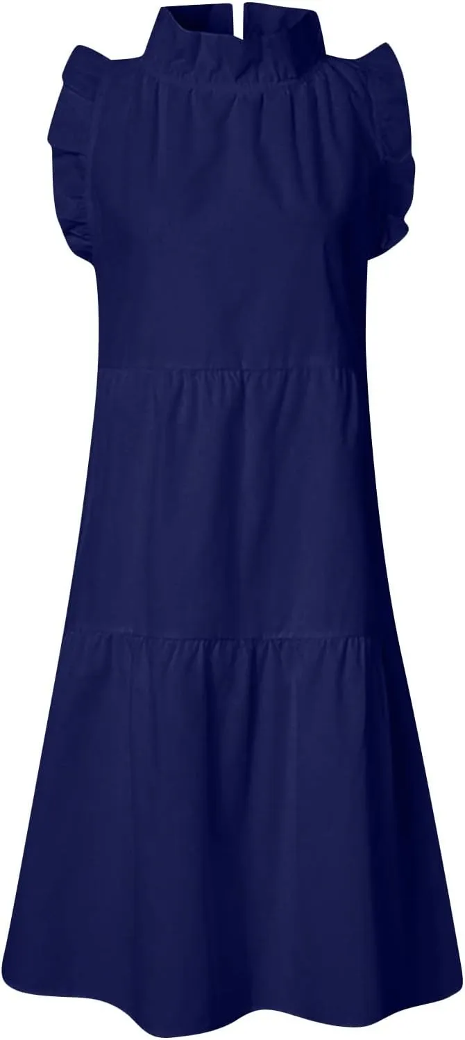 Casual Dresses for Women, 2023 Women's Summer Dress, Beach Ruffle Mini Dress Short Babydoll Dress Flowy Dress