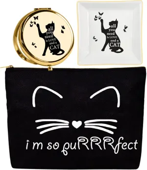 Cat Lovers' Gifts - Black Cat Zipper Makeup Bag & Travel Toiletry Pouch Organizer