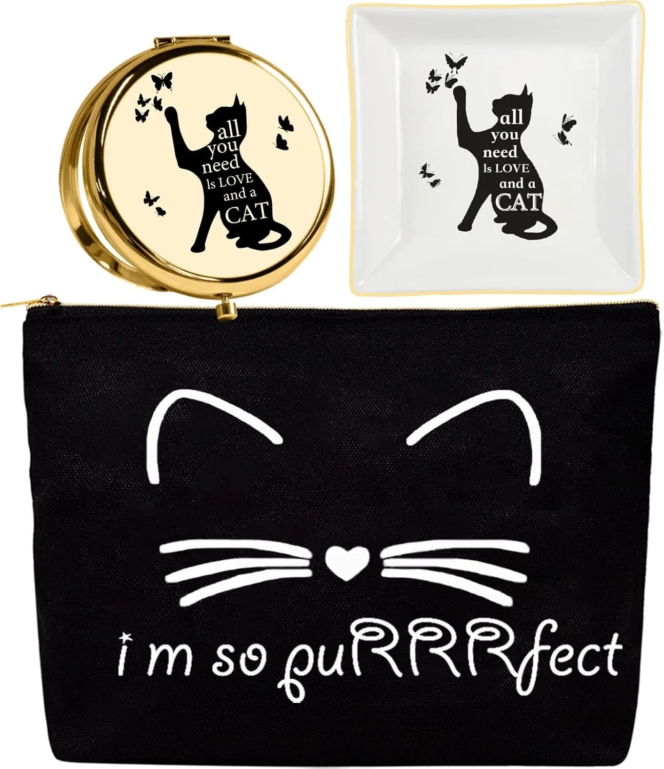 Cat Lovers' Gifts - Black Cat Zipper Makeup Bag & Travel Toiletry Pouch Organizer