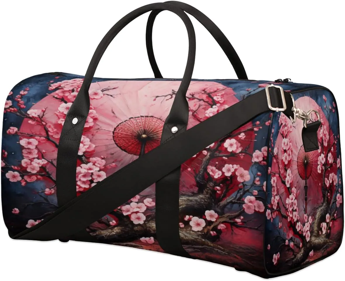 Cherry Blossom Travel Duffel Bag for Women Men, Japanese Flower Sport Tote Gym Bag Foldable Weekender Overnight Bag Waterproof Carry On Luggage Bag