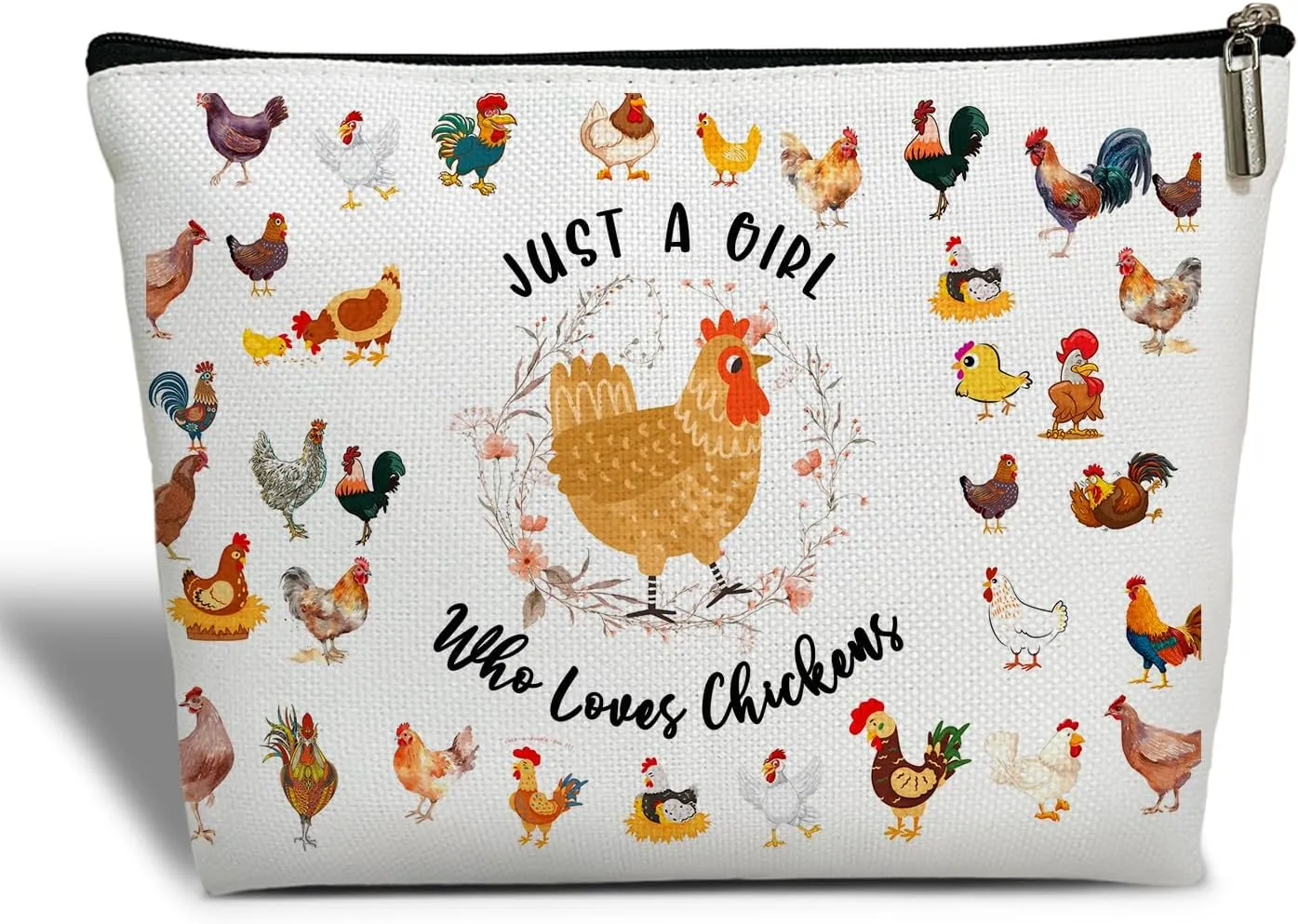 Chickens Gift for Women Makeup Bag, Chicken Lover Gift for Her, Farmer Women, Sister, Daughter, Niece, Friend, Besties, Just A Girl Who Loves Chickens Makeup Bag Travel Toiletry Pouch -16