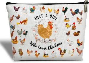 Chickens Gift for Women Makeup Bag, Chicken Lover Gift for Her, Farmer Women, Sister, Daughter, Niece, Friend, Besties, Just A Girl Who Loves Chickens Makeup Bag Travel Toiletry Pouch -16
